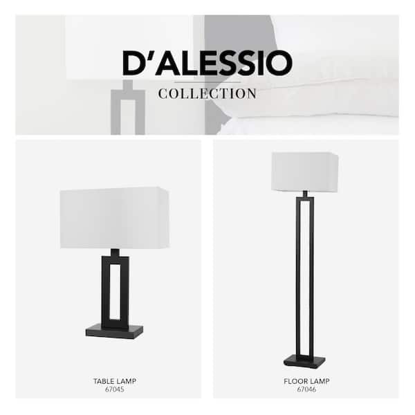 D'Alessio 20 in. Matte Black Table Lamp with White Linen Shade