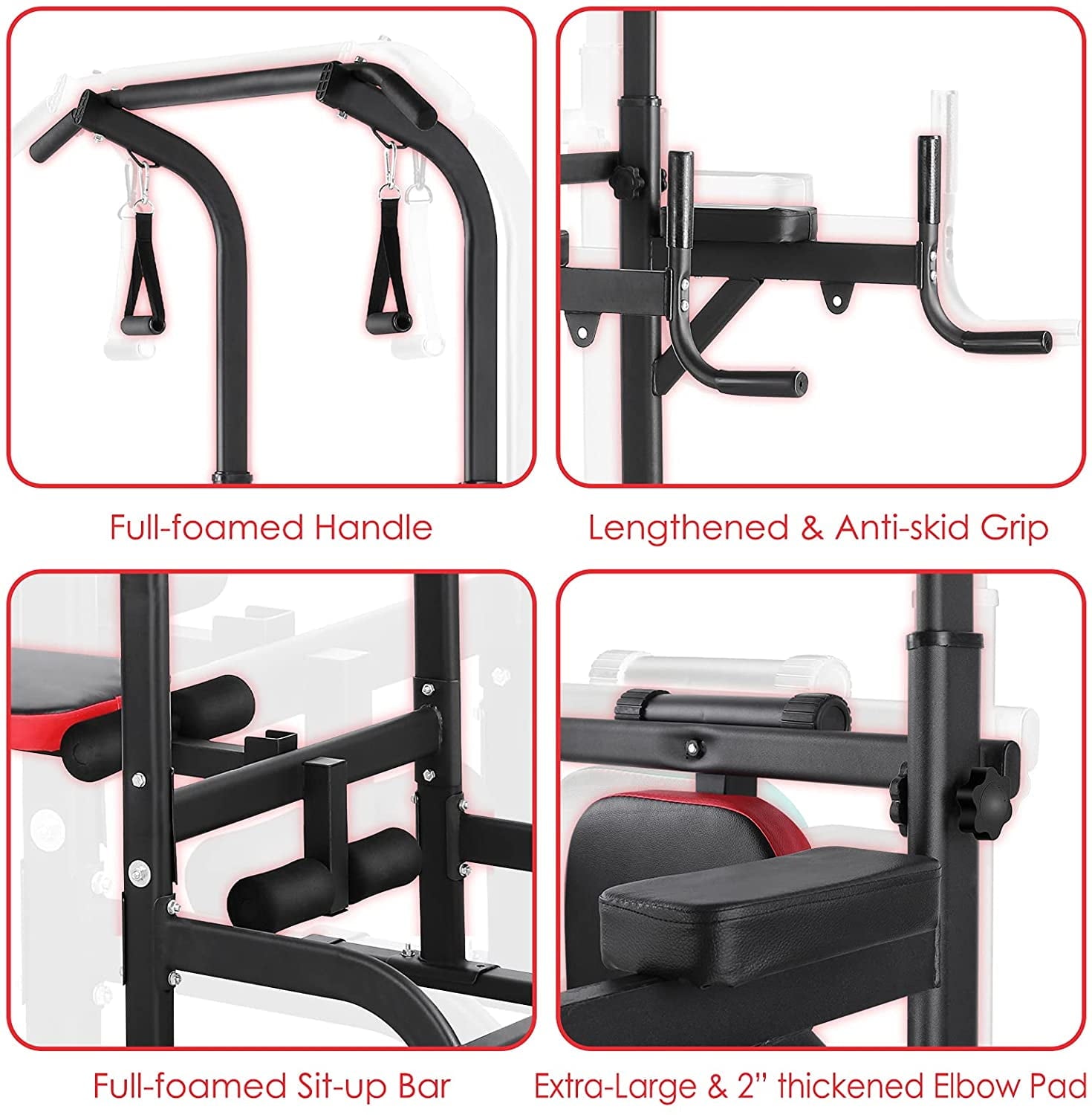 Pirecart Adjustable Power Tower Dip Station Pull Up Bar Strength Training with Bench