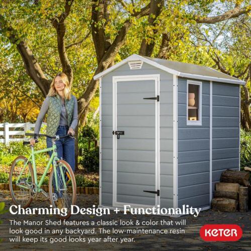 KETER Manor 4x6 Resin Outdoor Storage Shed Kit-Perfect to Store Patio Furniture,