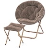 Magshion Folding Saucer Chair and Footrest Stool Set, Soft Faux Fur Oversized Accent Chair, Metal Frame Moon Chair for Bedroom Living Room, Gray