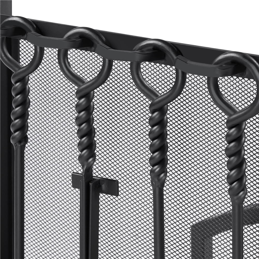 Topeakmart Firewood Rack Firewood Log Holder Rack Fireplace Tool Rack with 4 Tools, Black