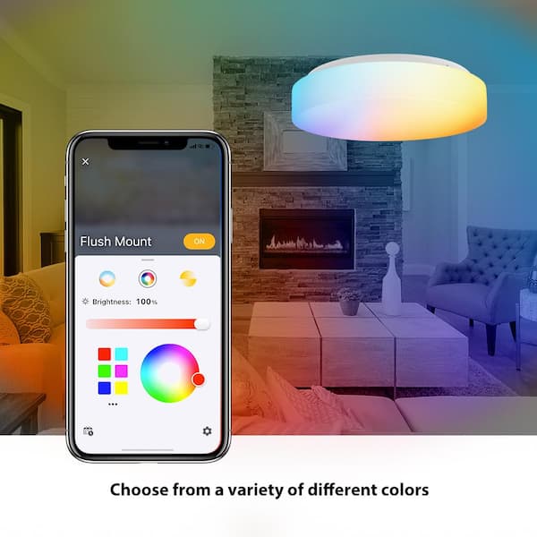 11 in. White Integrated LED Dimmable Flush Mount Puff with Adjustable CCT and RGB at 1400 Lumens Powered by Hubspace