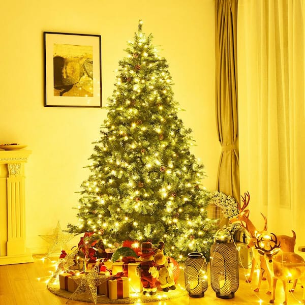 8 ft. Pre-Lit LED Hinged Artificial Christmas Tree with Pinecones