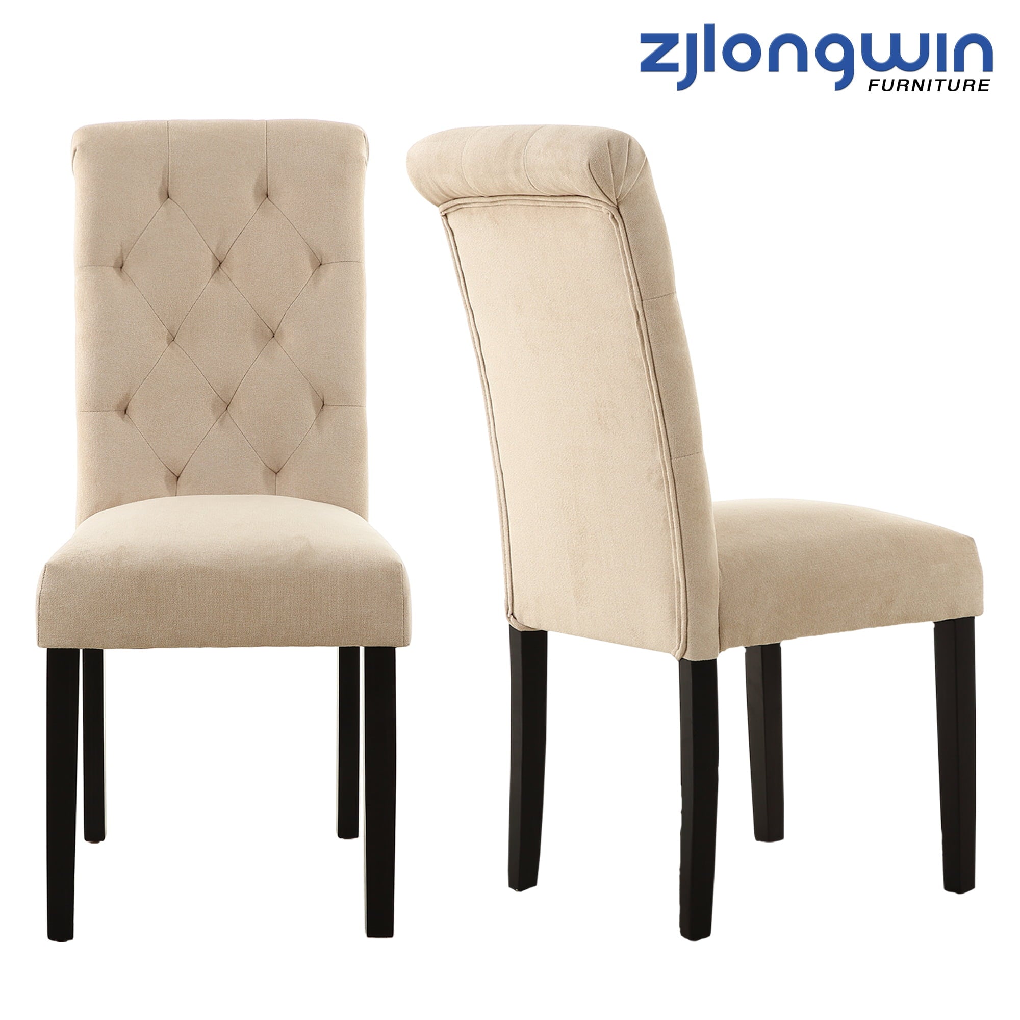 Parsons Fabric Upholstered Tufted Dining Chair, Beige, Set of 2
