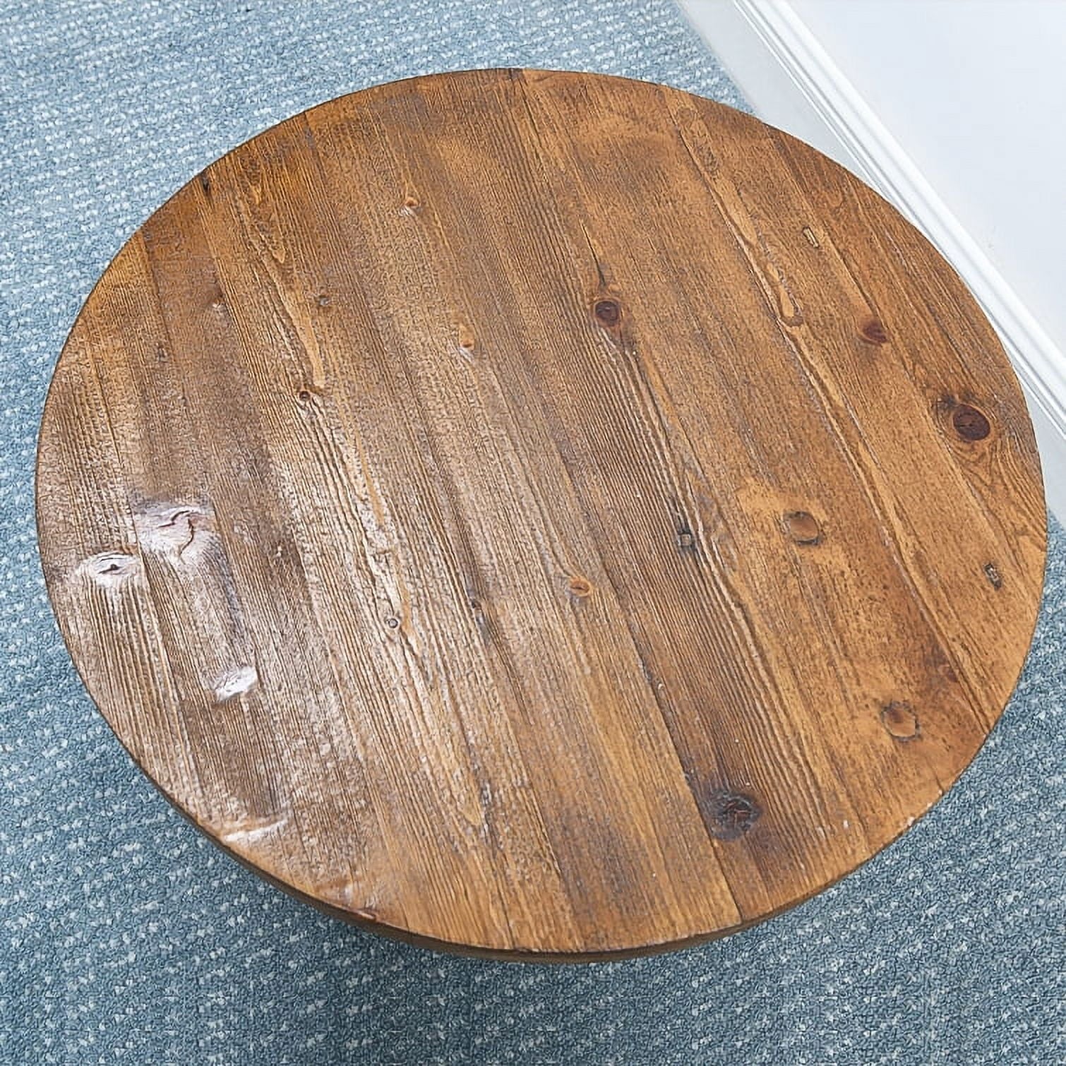 Greenage Old Pine Wood Round Coffee Table-27.6