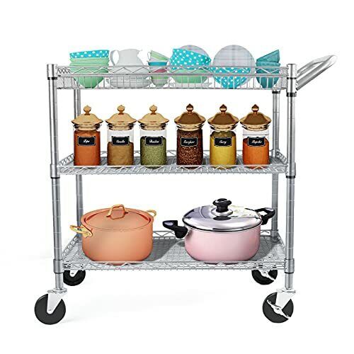 Heavy Duty 3 Tier Rolling Utility Cart Kitchen Cart On Wheels Metal Serving Cart