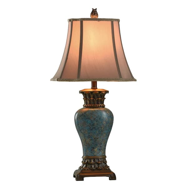 30 in. Blue/Brown/Bronze/Gold Table Lamp with Taupe Fabric Shade
