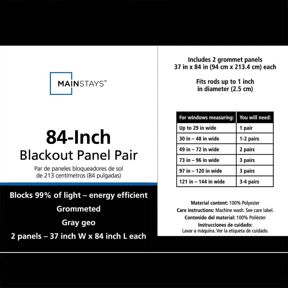 Mainstays Blackout Curtains, Set of 2, 37x84, Gray Geo