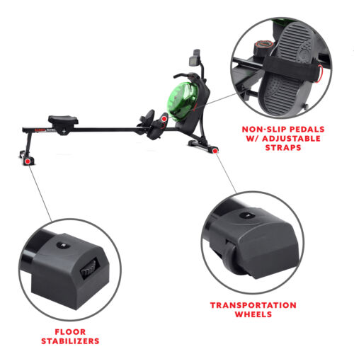 Sunny Health Fitness Smart Hydro+ Magnetic Compact Water Rower SF-RW522017GRN