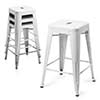 MoNiBloom Set of 4 Metal Bar Stools 24.5 Inch Stackable Counter Height Barstools Backless Rustic Kitchen Dining Chairs, White