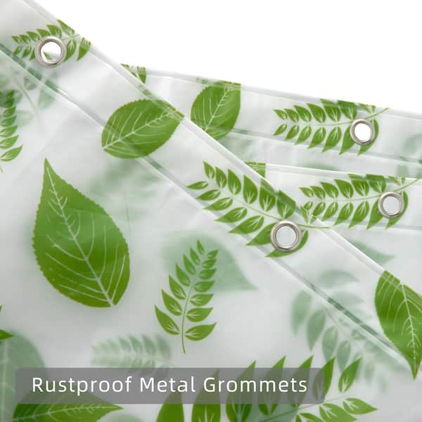 70 in. x 72 in. PEVA Shower Curtain Green and White Leaves Pattern