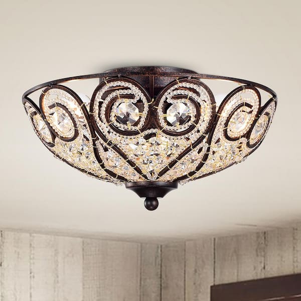 Ceslee 6 in. 3-Light Indoor Bronze Finish Flush Mount Chandelier with Light Kit