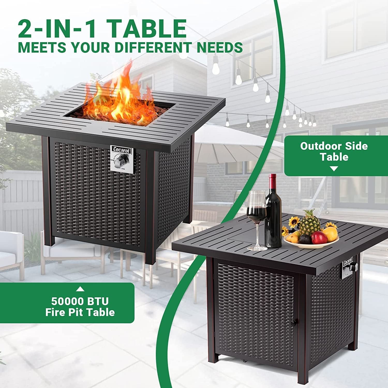 CECAROL 32 inch Propane Fire Table with Lid, Auto-Ignition 50000 BTU with External Igniter