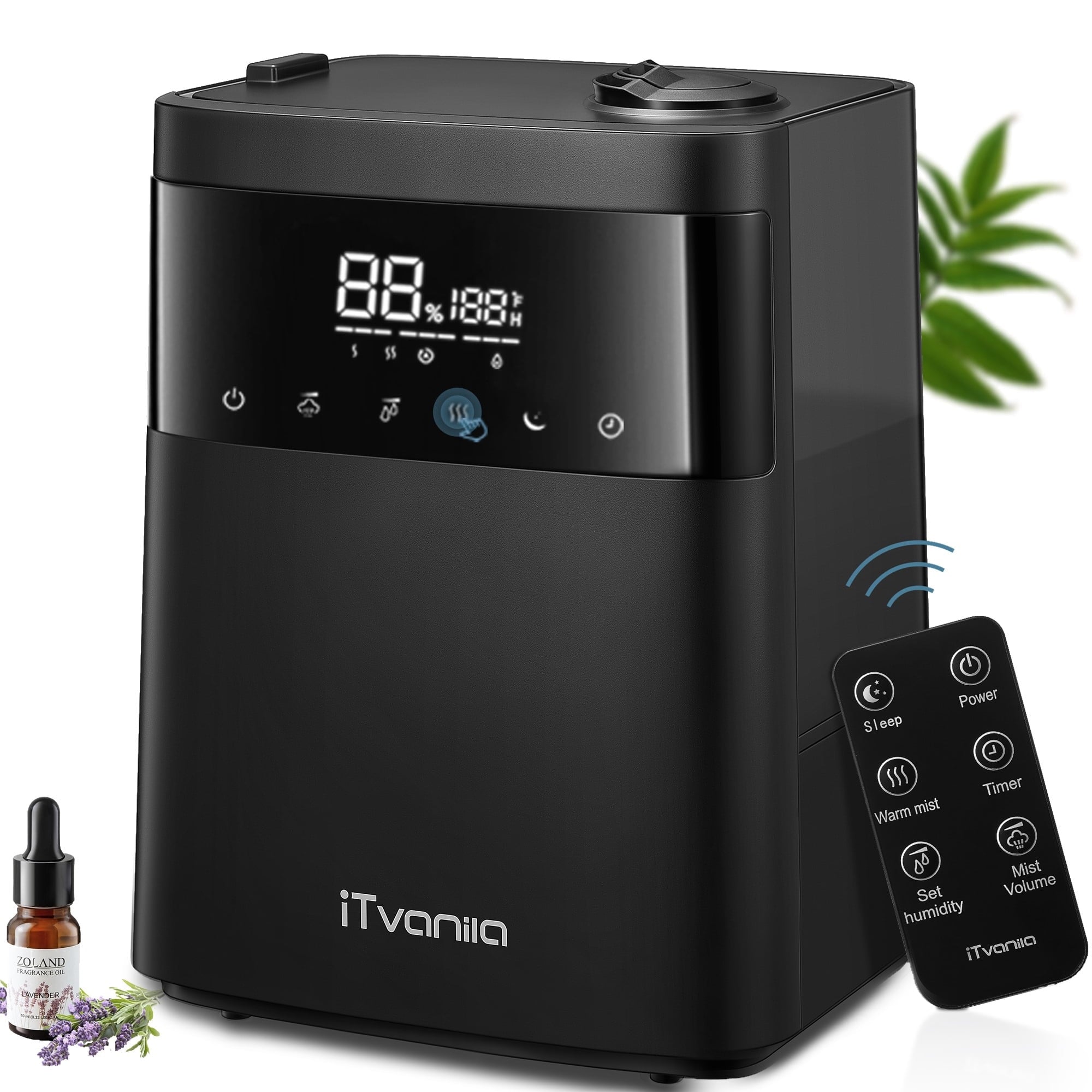 iTvanila Humidifiers, 5.5L Warm and Cool Mist Humidifier for Bedroom with Customized Humidity, Essential Tray, Sleep Mode, and 12H Timer, for Living Room, Office and Baby Room (Black)