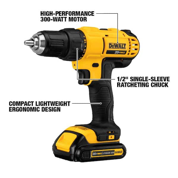 20V MAX Cordless 1/2 in. Drill/Driver, (2) 20V 1.3Ah Batteries, Charger and Bag