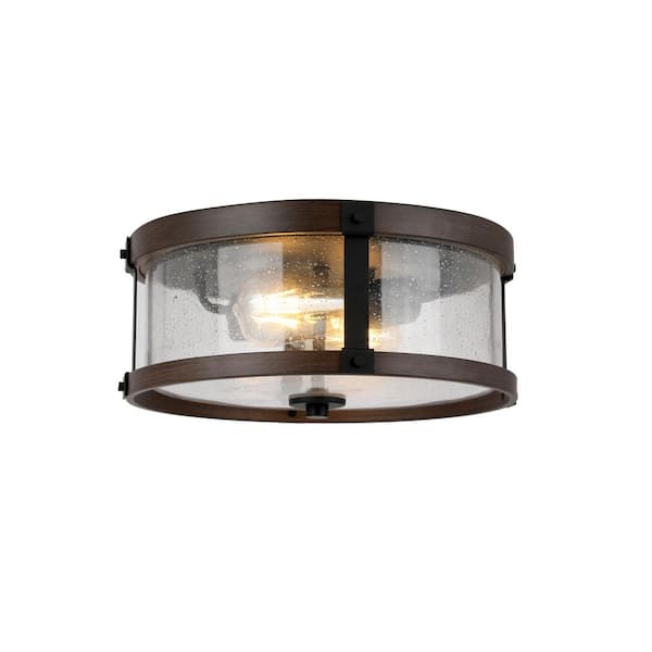 Richland 2-Light Dark Bronze Flush Mount Clear Seedy Glass