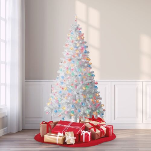 6.5ft Pre-Lit Madison Pine White Artificial Christmas Tree Multi-Color Lights