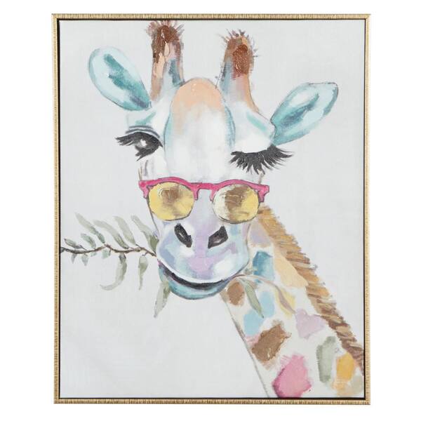 1- Panel Giraffe Framed Wall Art with Gold Frame 21 in. x 17 in.