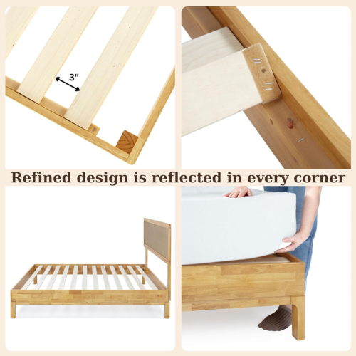 Nipe (New) 14 Inch Deluxe Bed Frame with Adjustable Headboard - Rustic & Bohemia