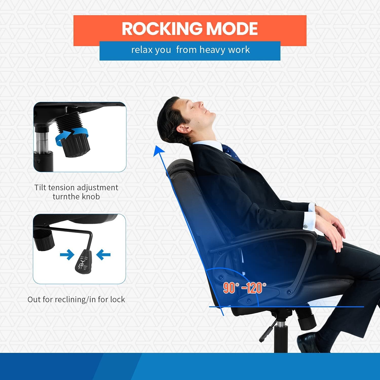 Home Office Chair Ergonomic Desk Chair PU Leather Task Chair Executive Rolling Swivel Mid Back Computer Chair with Lumbar Support Armrest Adjustable Chair for Men Black
