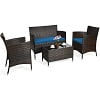 Costway 4PCS Rattan Patio Furniture Set Cushioned Sectional Sofa Chair Coffee Table Red