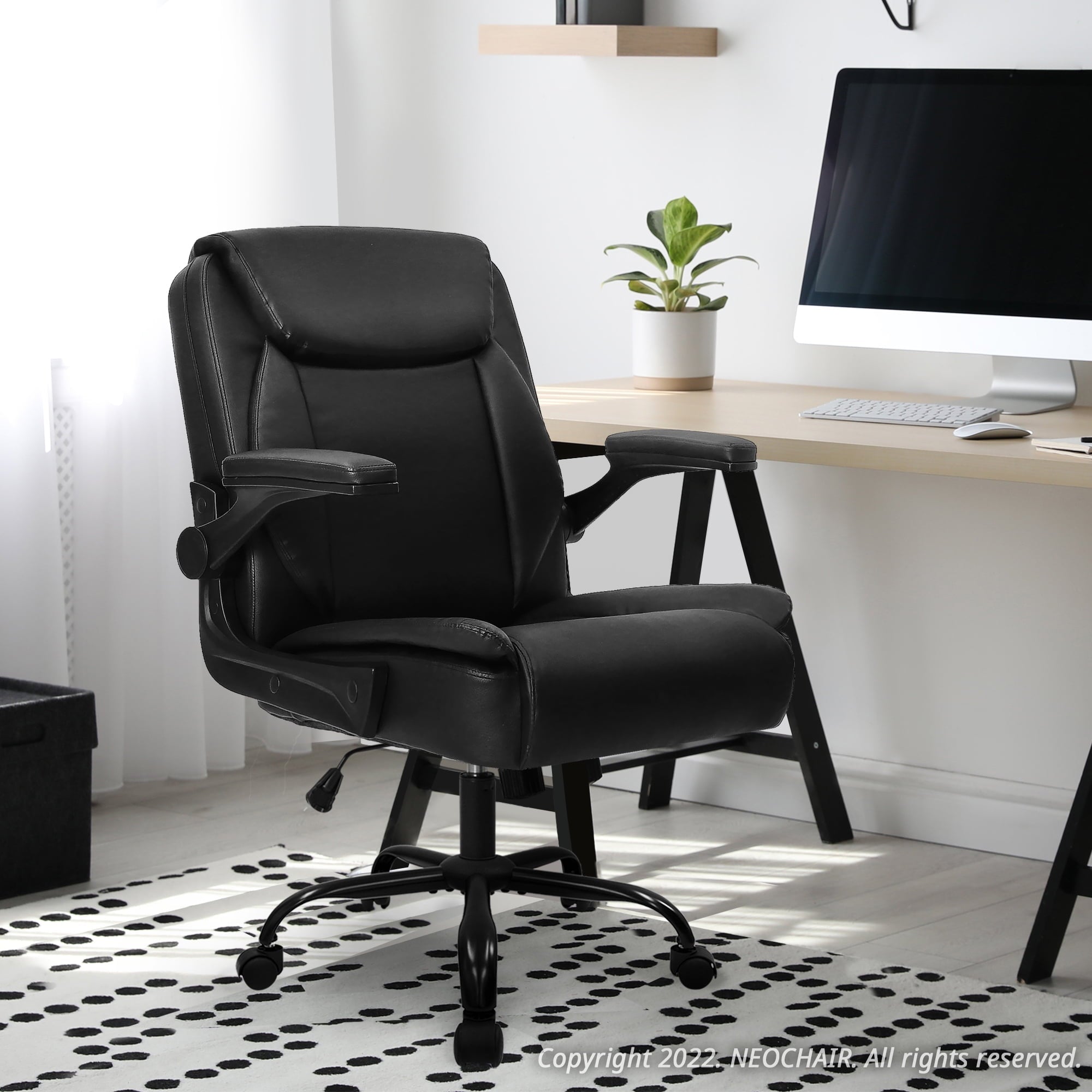 Neo Chair Mid Back Ergonomic Executive PU Leather Chair with Padded Flip-up Arms, Jet Black