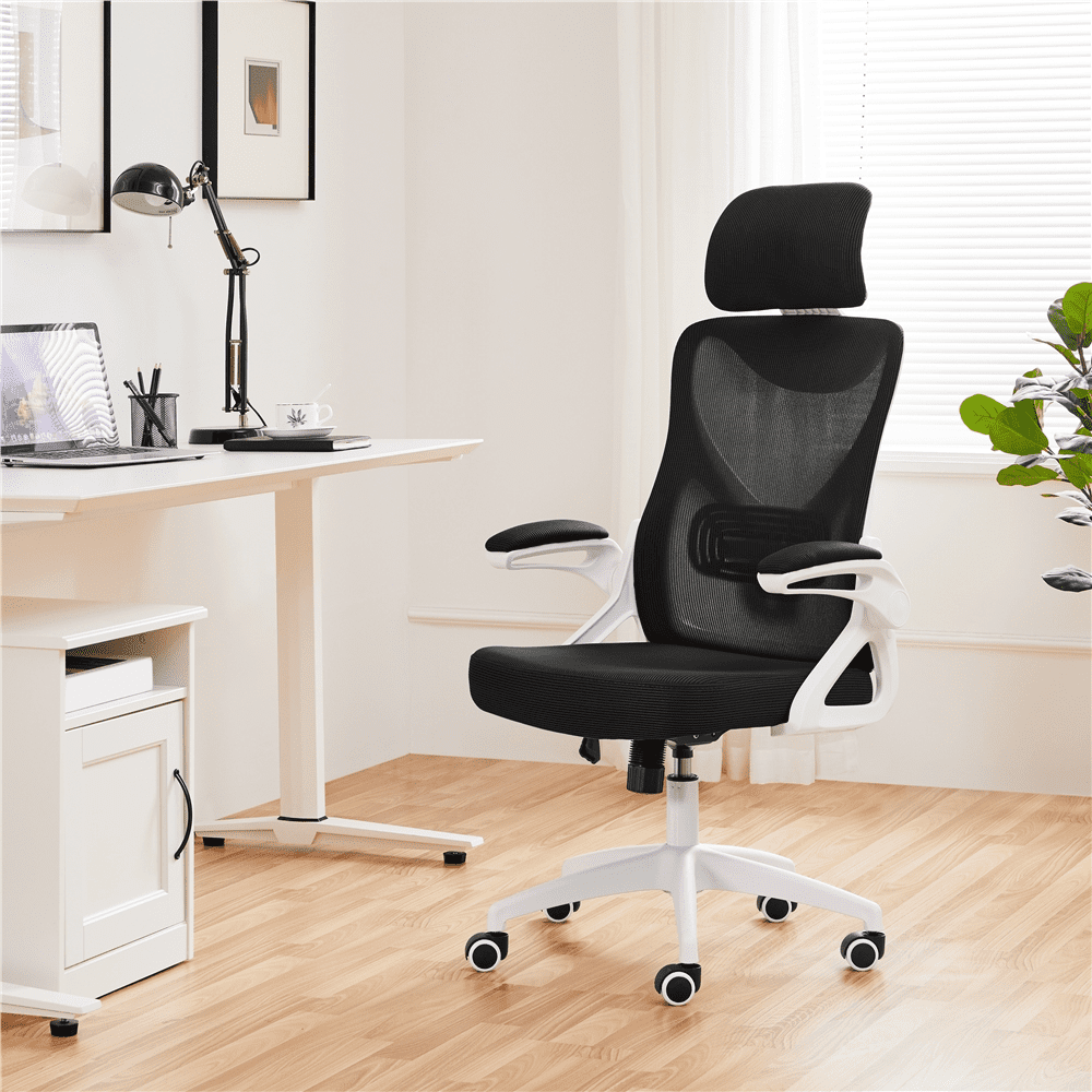 SmileMart High Back Ergonomic Mesh Office Chair with Adjustable Padded Headrest, White/Black