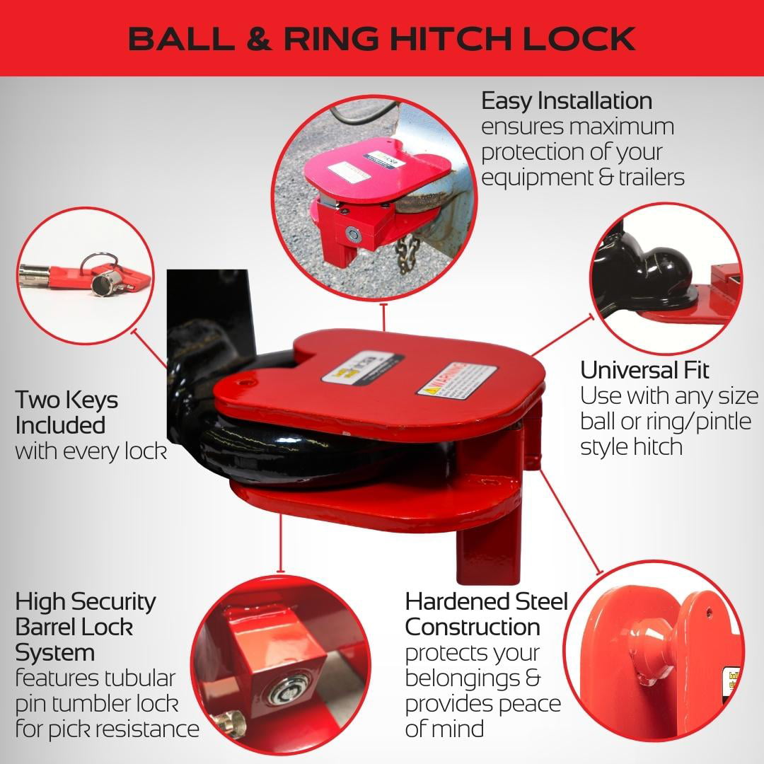 Equipment Lock Co.:  Ball and Ring Hitch Lock-Keyed: Universal Trailer Hitch Lock