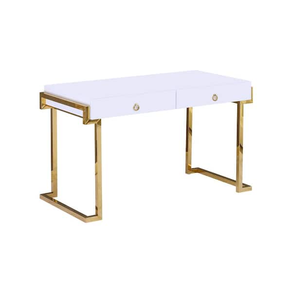 50 in. Gold Rectangular White Modern Computer Desk