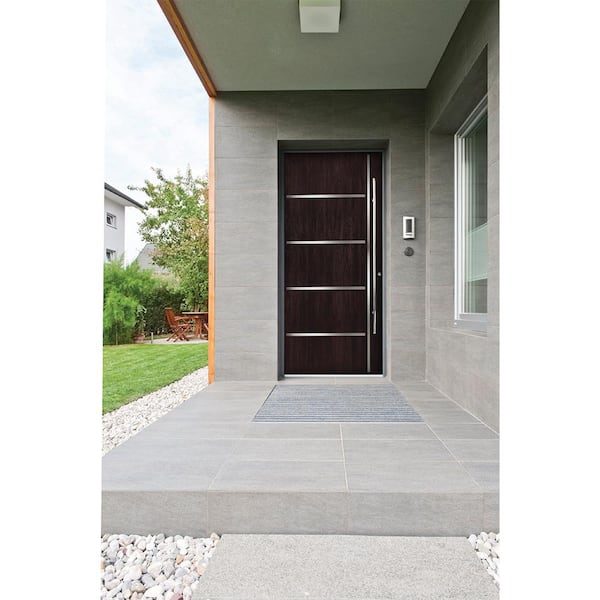 36 in. x 80 in. Left Hand 6-Panel Square Espresso Stain Fiberglass Prehung Front Door with Steel Inlay & Brickmould