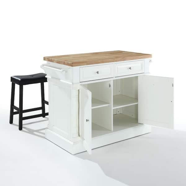 Oxford White Kitchen Island with Saddle Stools
