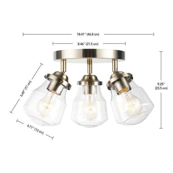 Gerard 1.53 ft. 3-Lights Antique Brass Fixed Track Lighting Kit with Clear Glass Shades, Bulbs Included