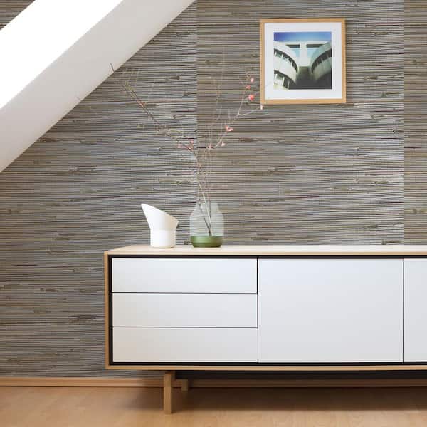 Loose Weave Boodle Neutral Knotted on Silver Authentic Textured Grasscloth Non-Pasted Wallpaper, 72 sq. ft.