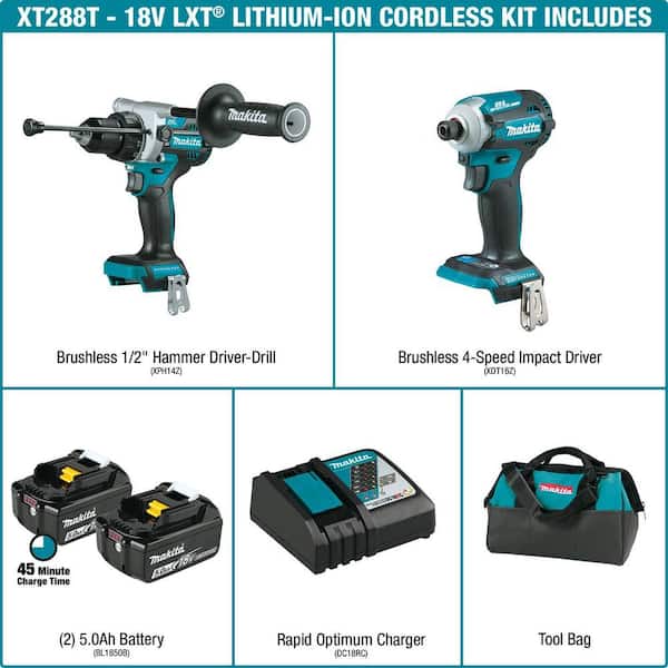 18V LXT Lithium-Ion Brushless Cordless Combo Kit 5.0 Ah (2-Piece)