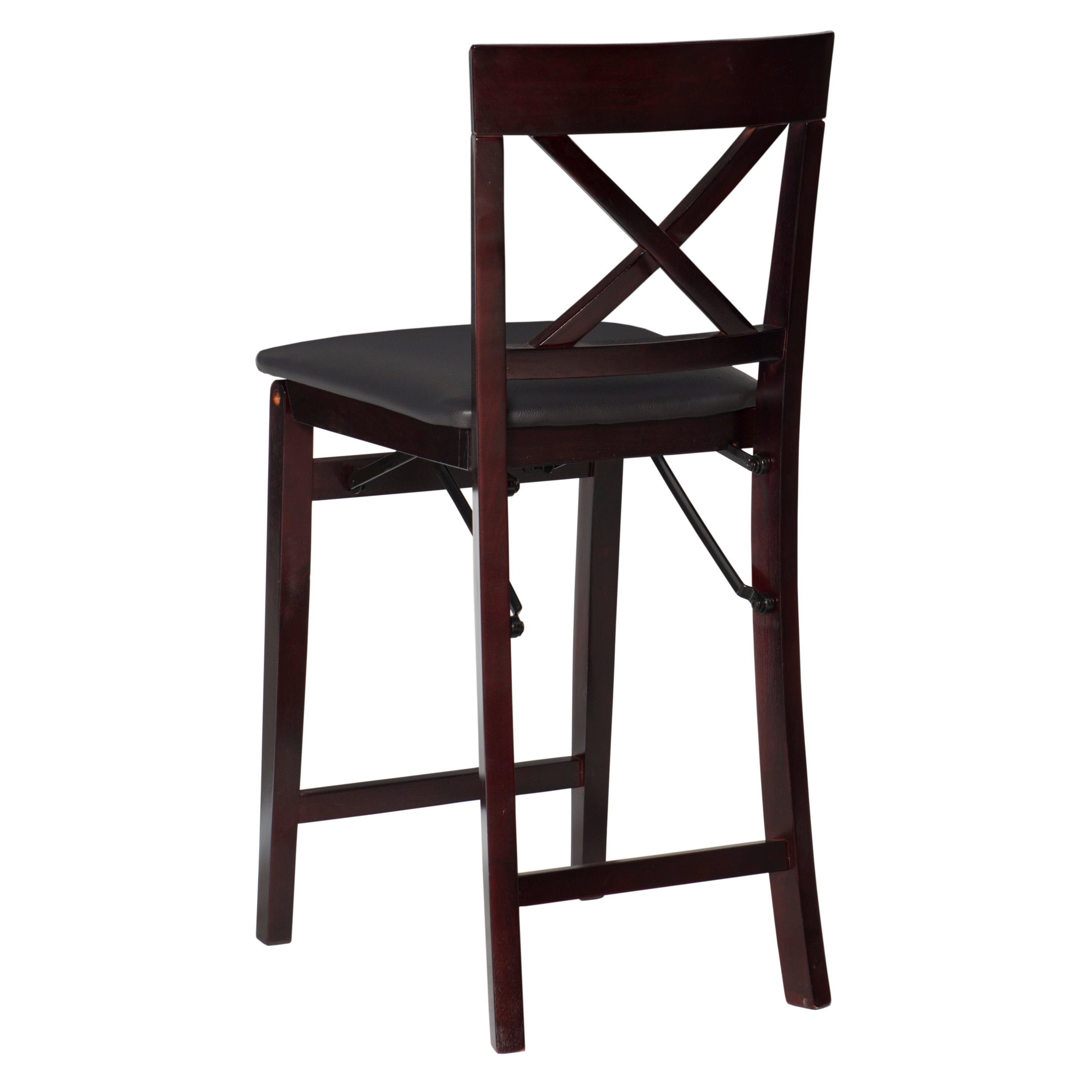 Linon Triena Folding Counter Stool in Dark Cherry with Dark Brown Faux Leather