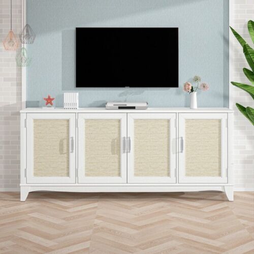 71 in. Natural Wood TV Stand for TVs up to 80 in. with