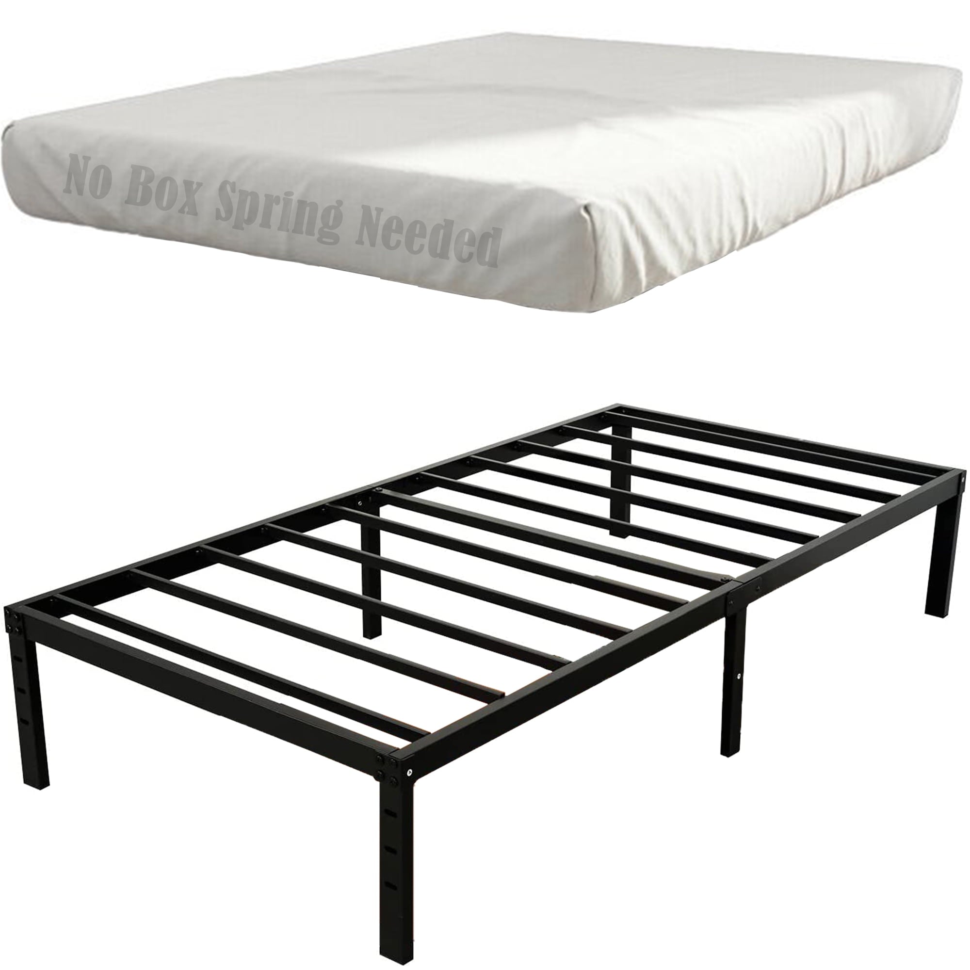 OmiNight 18 inches Tall Heavy Duty Steel Slat Queen Size Metal Bed Frame,Noiseless,No Box Spring Needed,Easy Set up,Non-Slip Support，Adequate Under-bed Storage, Metal Platform Bed for Adults