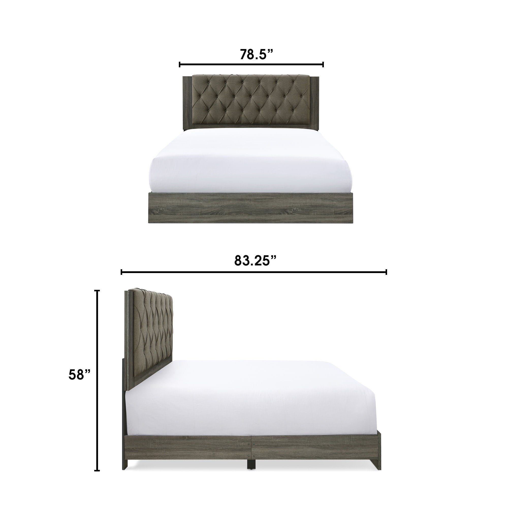 ClickDecor Kenton King Size Bed Frame with Tufted Headboard, Gray