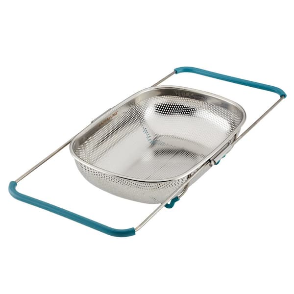 Tools and Gadgets 4.5 qt. Stainless Steel Over-The-Sink Colander, Agave Blue Handles