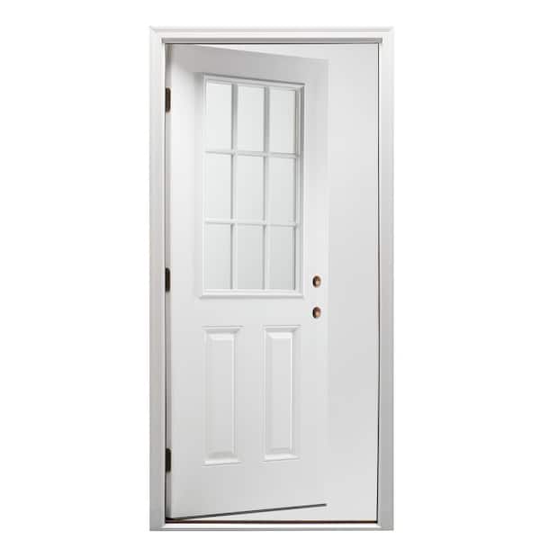 32 in. x 80 in. Classic Left-Hand Inswing 9-Lite Clear 2-Panel Glass Primed Steel Prehung Front Door on 6-9/16 in. Frame
