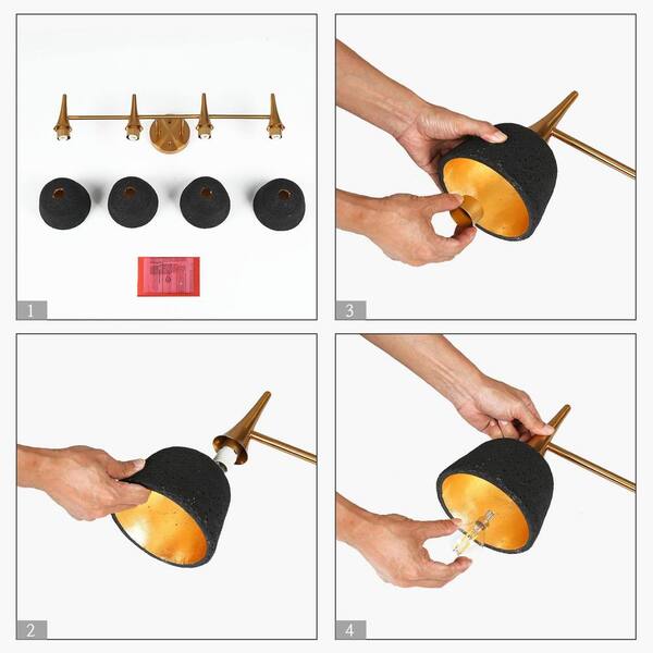 28.7 in. 4-Light Black and Electroplated Copper Vanity Light with Metal Shade