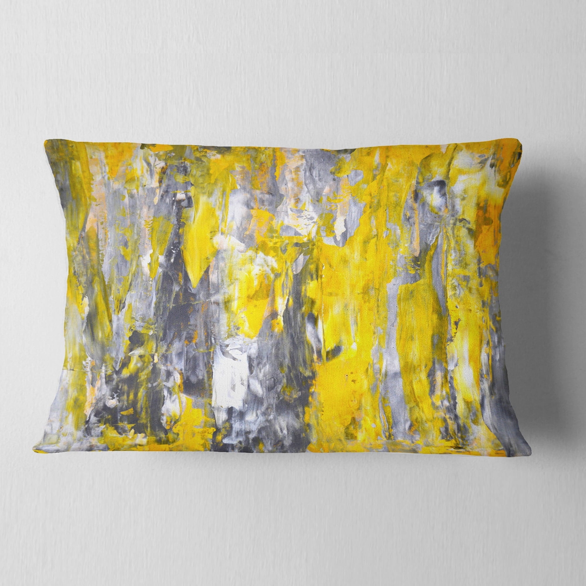 Designart Grey and Yellow Abstract Pattern - Abstract Throw Pillow - 12x20