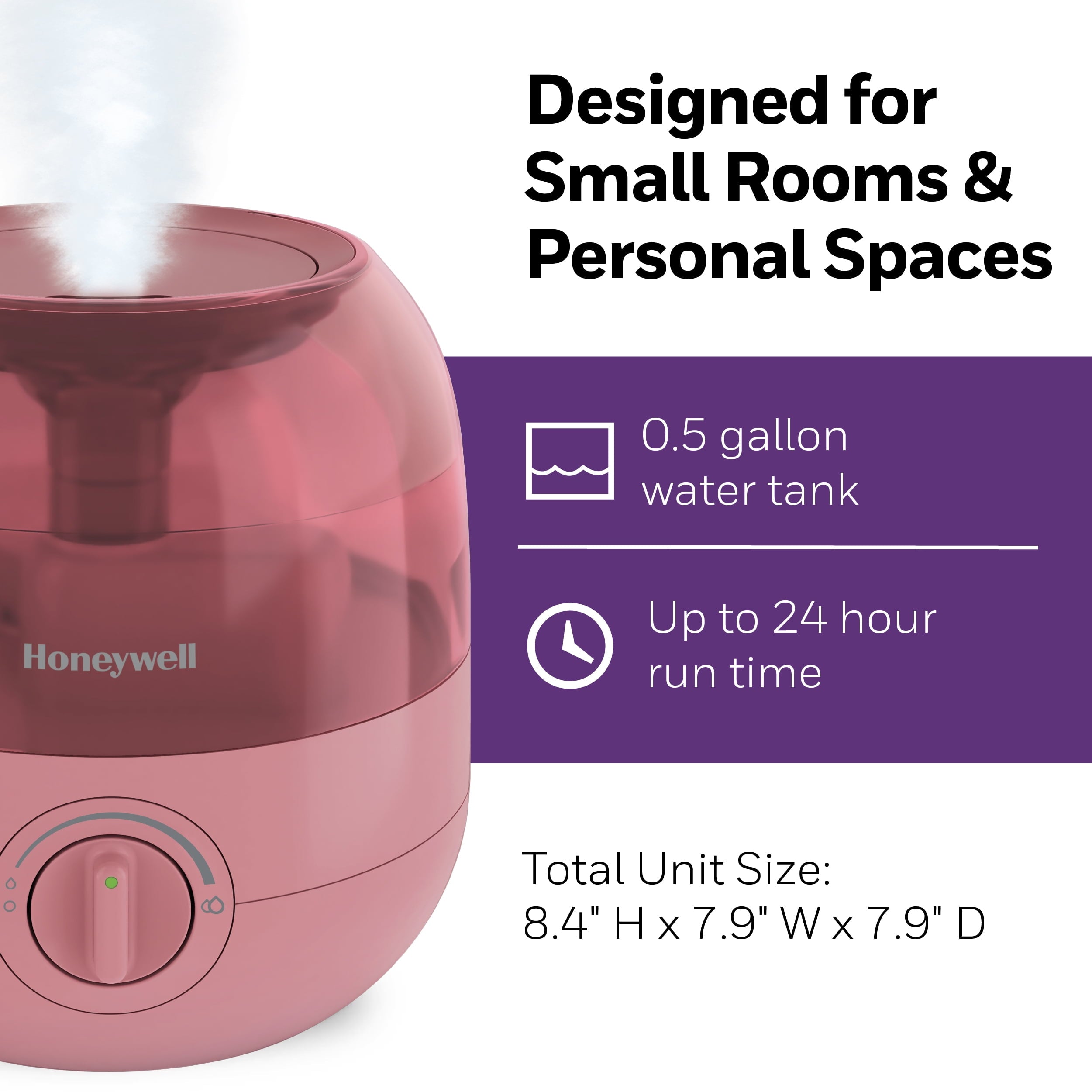 Honeywell Mini Cool Mist Humidifier, 200 sq. ft, Red, HUL525R
