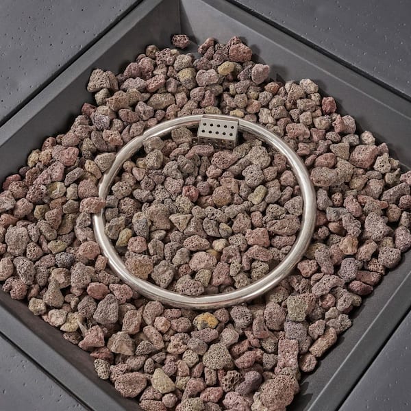 Brava Grey 7-Piece Wood Patio Fire Pit Sectional Seating Set with Dark Grey Cushions