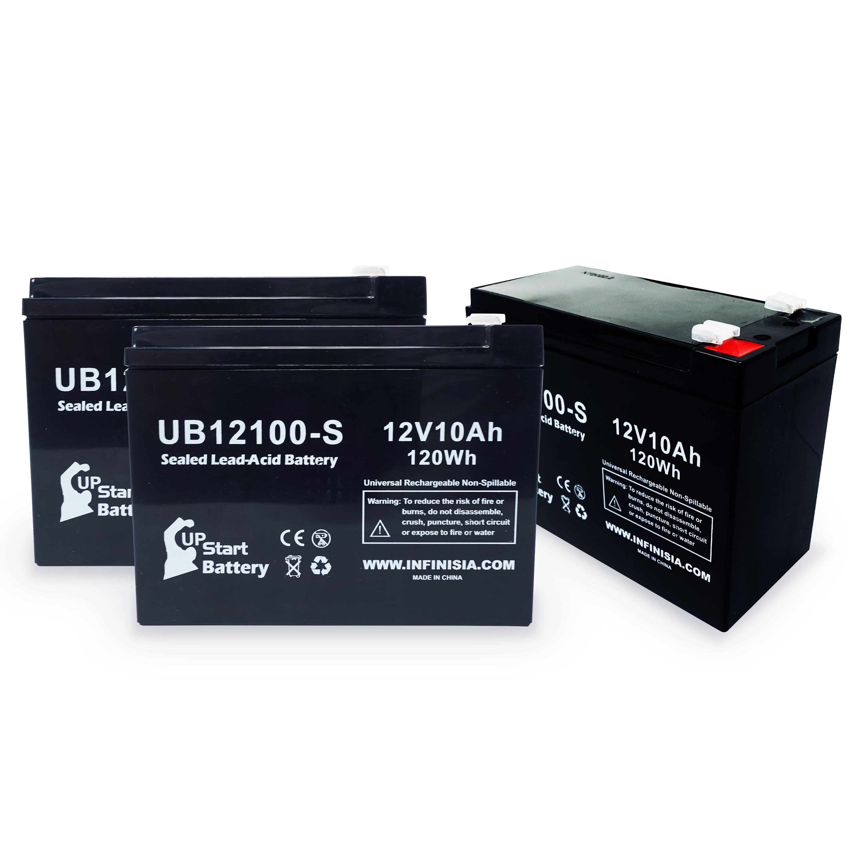 3x Pack - Schwinn S750 Battery Replacement - UB12100-S Universal Sealed Lead Acid Battery (12V, 10Ah, 10000mAh, F2 Terminal, AGM, SLA)