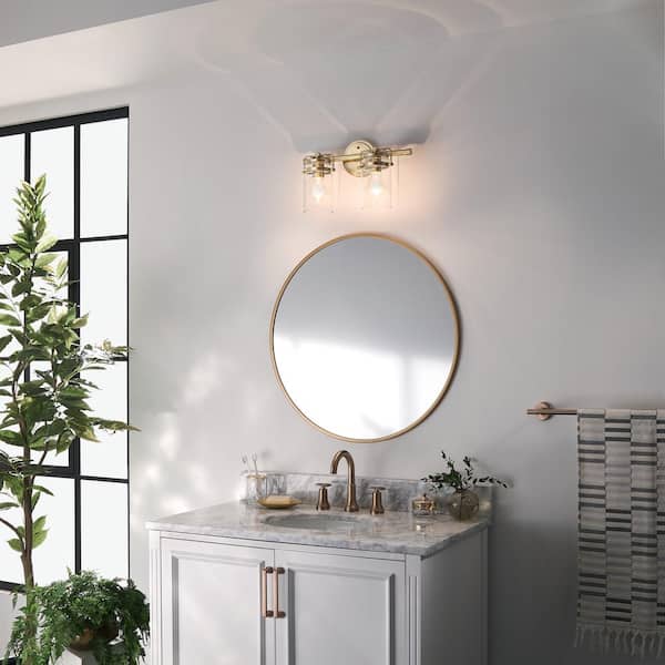 Brinley 15.75 in. 2-Light Champagne Bronze Vintage Bathroom Vanity Light with Clear Glass