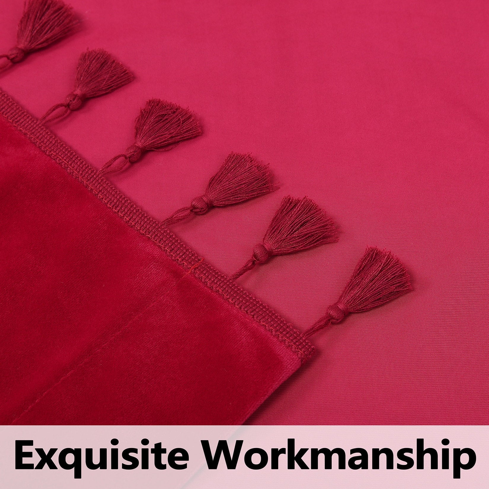 Soft Luxury Velvet Curtains with Tassels, 2 Panel Rod Pocket Blackout Curtain Drapes