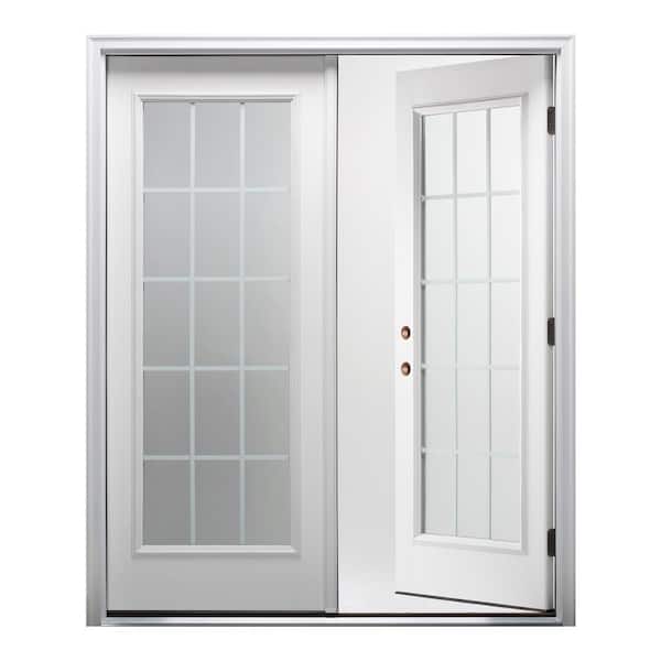 64 in. x 80 in. White Internal Grilles Right-Hand Inswing Full Lite Clear Primed Fiberglass Smooth Prehung Front Door