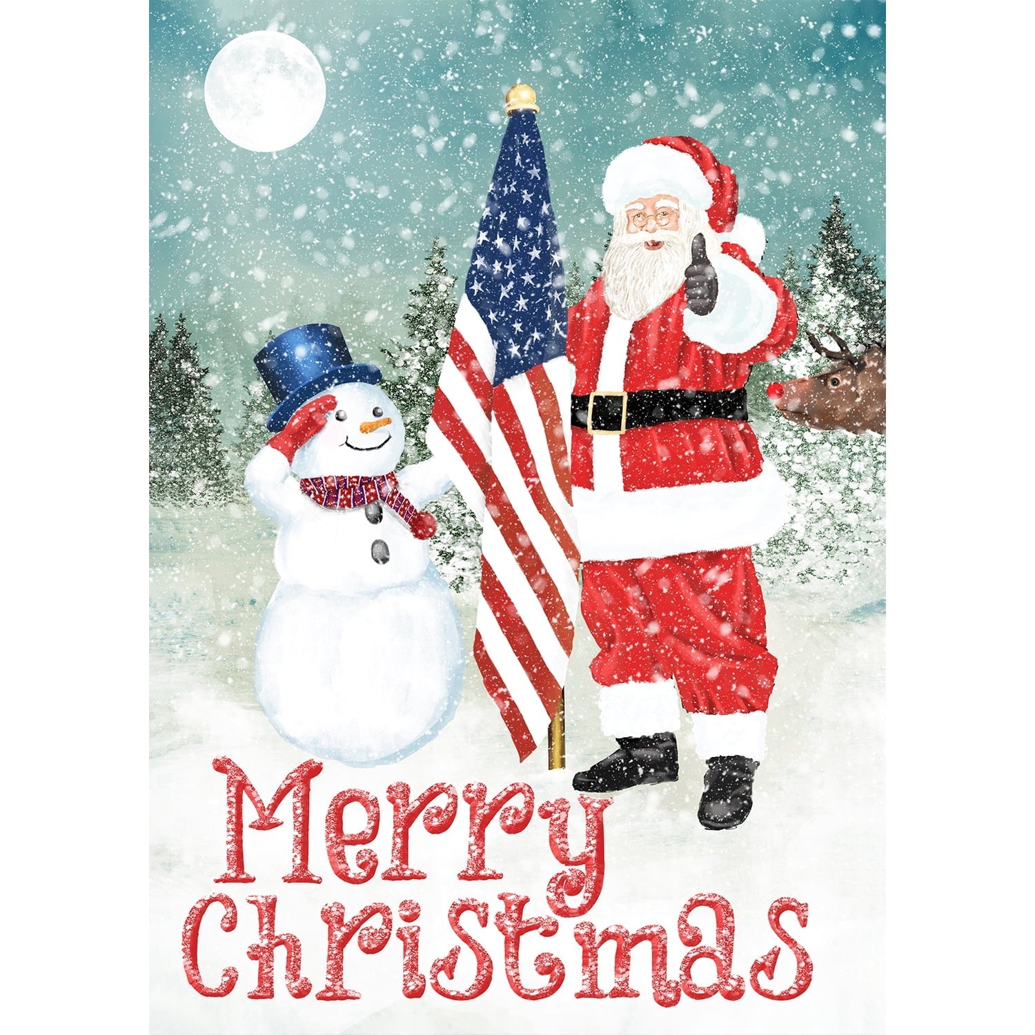 America Forever Merry Christmas USA House Flag 28 x 40 inch Double Sided Patriotic Snowman and Santa Christmas Holiday Decor, Outdoor Winter Decorative Seasonal Yard Flag USA