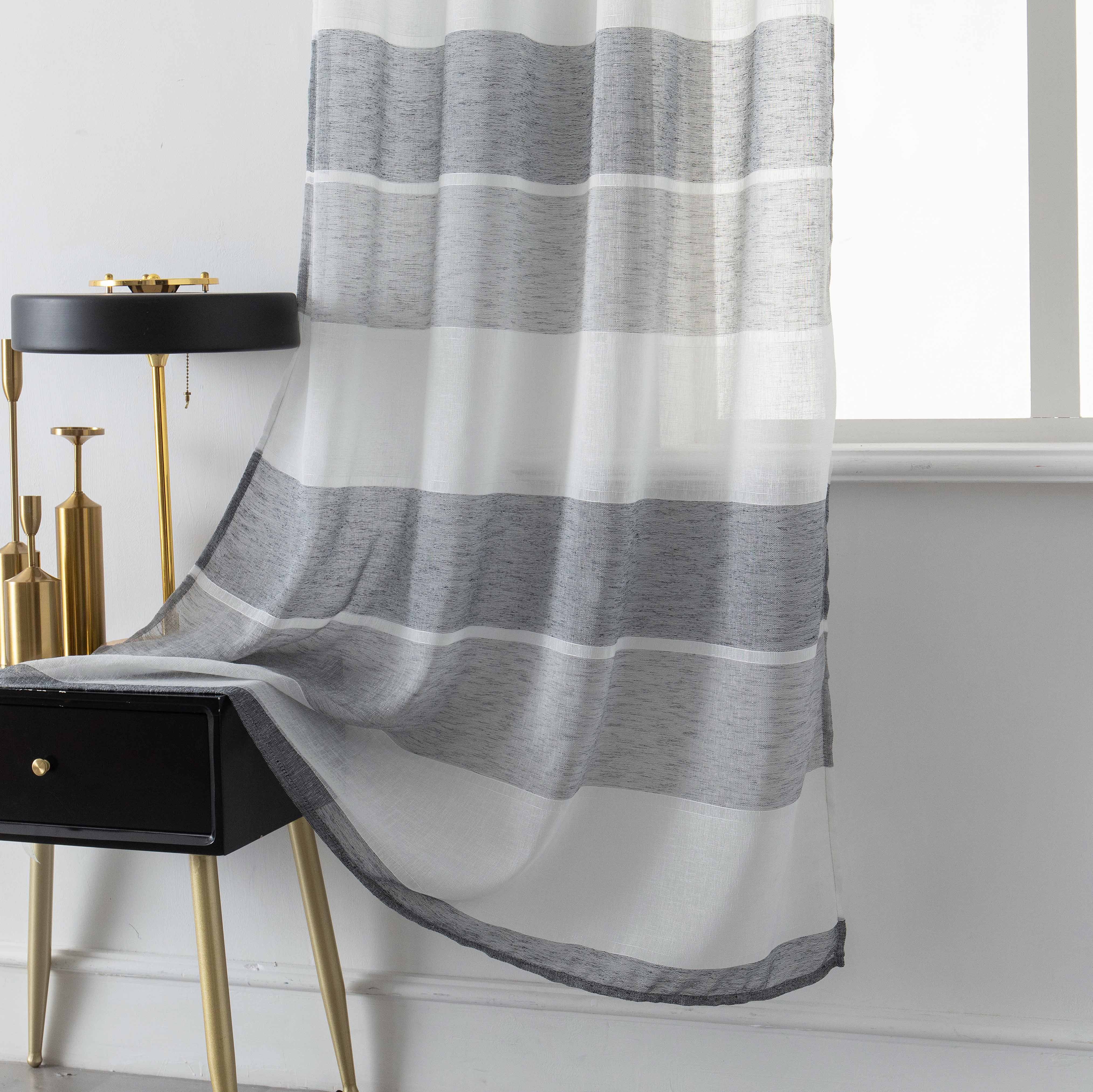 Moutainwind Striped Semi-Sheer Grommet Curtain Panels (Set of 2), Grey, 52